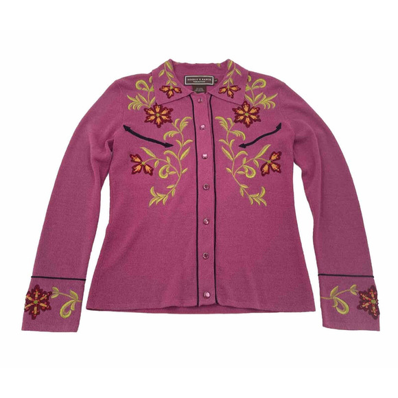 Double D Ranch Jackets & Blazers - Double D Ranch Sweater Blazer Womens Small Pink Embroidered Jeweled